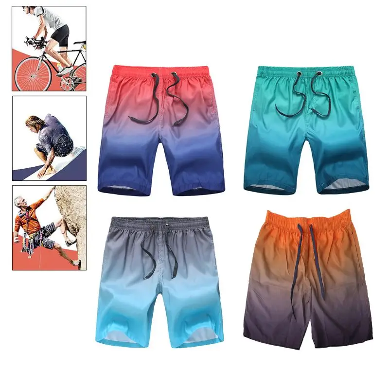 

Мужские летние купальные плавки, быстросохнущие, градиентные, контрастные цвета, с принтом, пляжные шорты с завязками на талии, пляжные шорт...