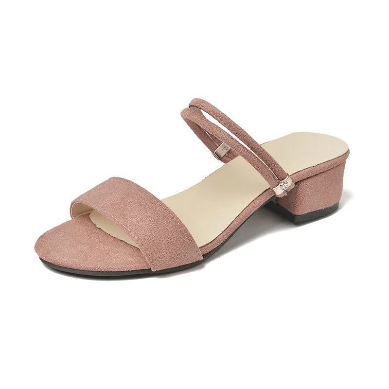 

New Ladies 2021 Summer Sandals Open Toe Square Heel High Heels Cover Foot Solid Color Casual Sandals Slippers Large Size 35-42