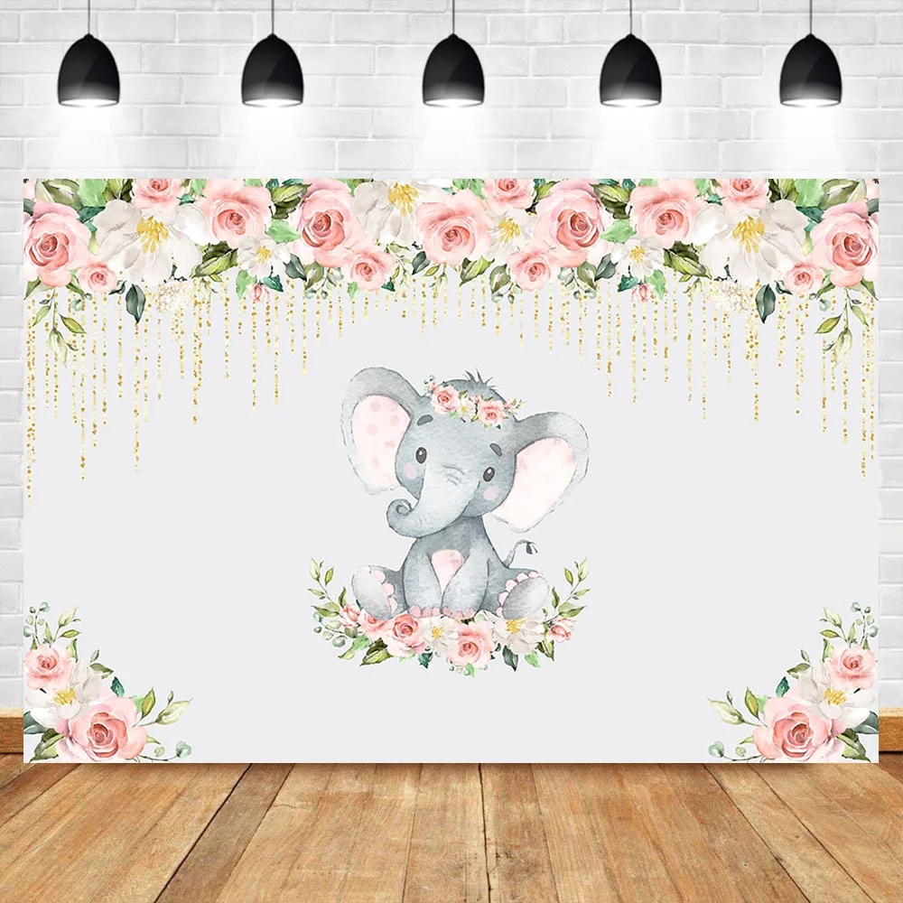Фон для фотосъемки с изображением милого слона маленького дня рождения девочки