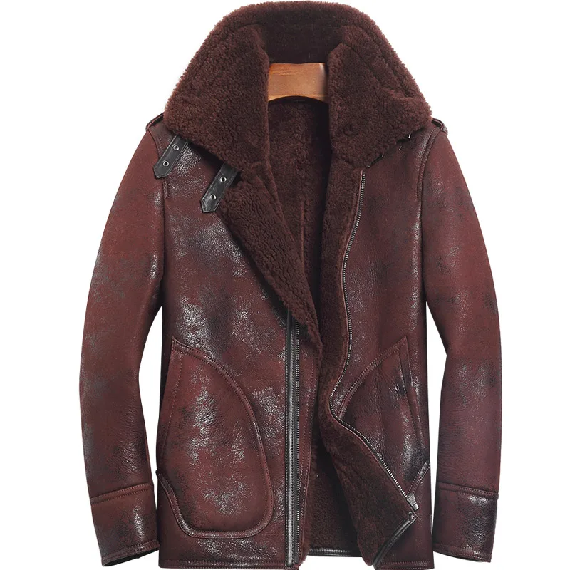 Кожаная куртка пальто из натурального меха мужское короткое зимнее меховое