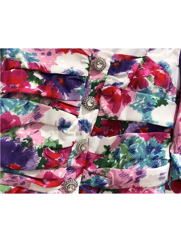 

Free shipping Heavy craft pleated Zou lotus leaf waist retro printing bag hips fake two-piece dress ladies summer new hem split