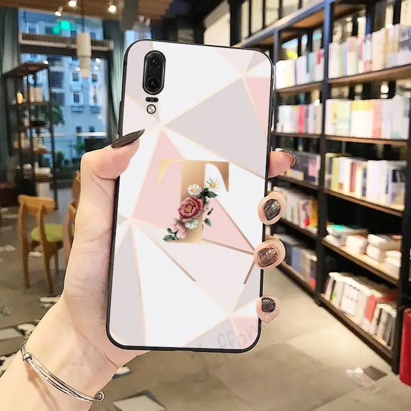 

Marble letter flower name word Phone Case For Huawei honor Mate P 9 10 20 30 40 Pro 10i 7 8 a x Lite nova 5t Soft Cover