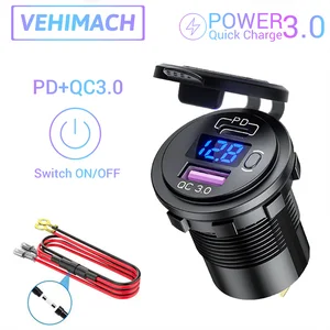 universal car charger qc3 0 usbpd port quick charge with digital led voltmeter power adapter for iphone huawei xiaomi samsung free global shipping