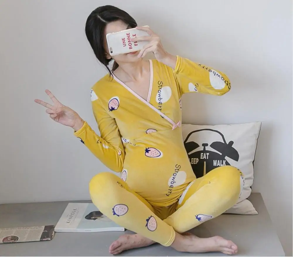 Зимняя Пижама для беременных комплекты ночного белья грудного вскармливания