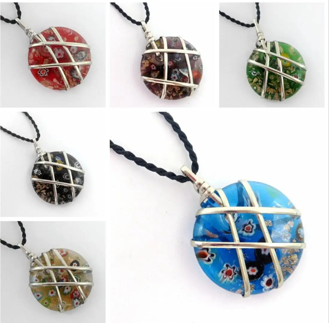 

Wholesale 6pcs New Handmade Murano Lampwork Glass Lines Round Pendant Fit Sweater Necklace Hot Sale Jewelry Gifts LL17