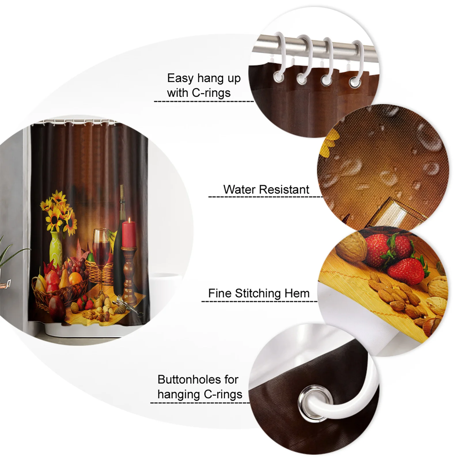 

Vintage Country Style Fruit Food Wine Shower Curtain Polyester Fabric Waterproof Shower Curtains Modern Bathroom Curtain