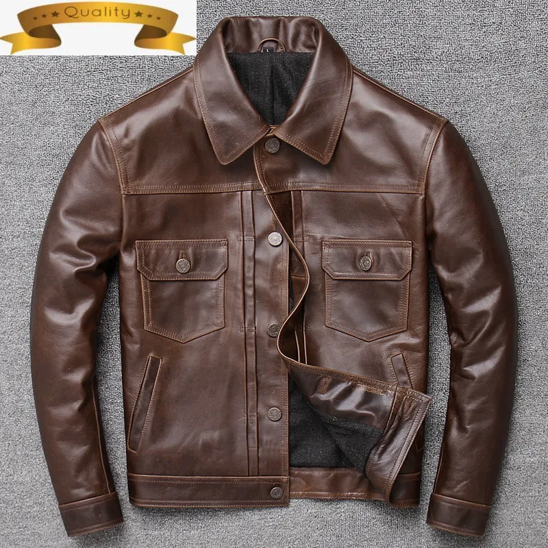 

Leather 2021 Jacket Men's Real Genuine Cow Leather Coat Spring Autumn Cowhide Vintage Leather Jackets Brown Asa1121 KJ4310