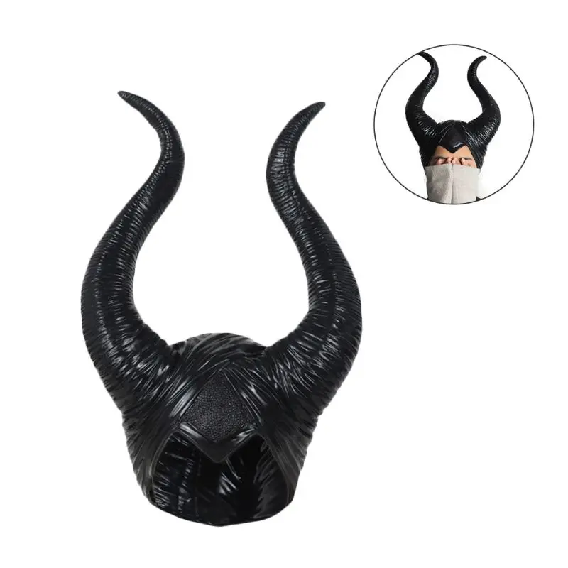 Хэллоуин латексный головной убор шапка черные длинные рога злая королева ведьма