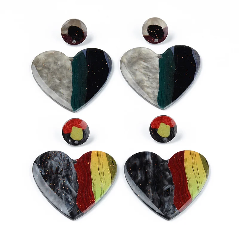 

50PC/lot Sky Gradient Love Colorful Oil Painting Jewelry Accessories Hand Made Earrings Connectors DIY Pendant Components Charms