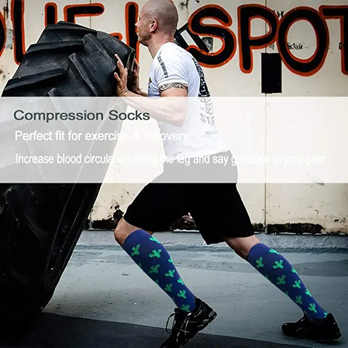 Носки компрессионные унисекс хлопковые дышащие с рисунком кактуса сосны для