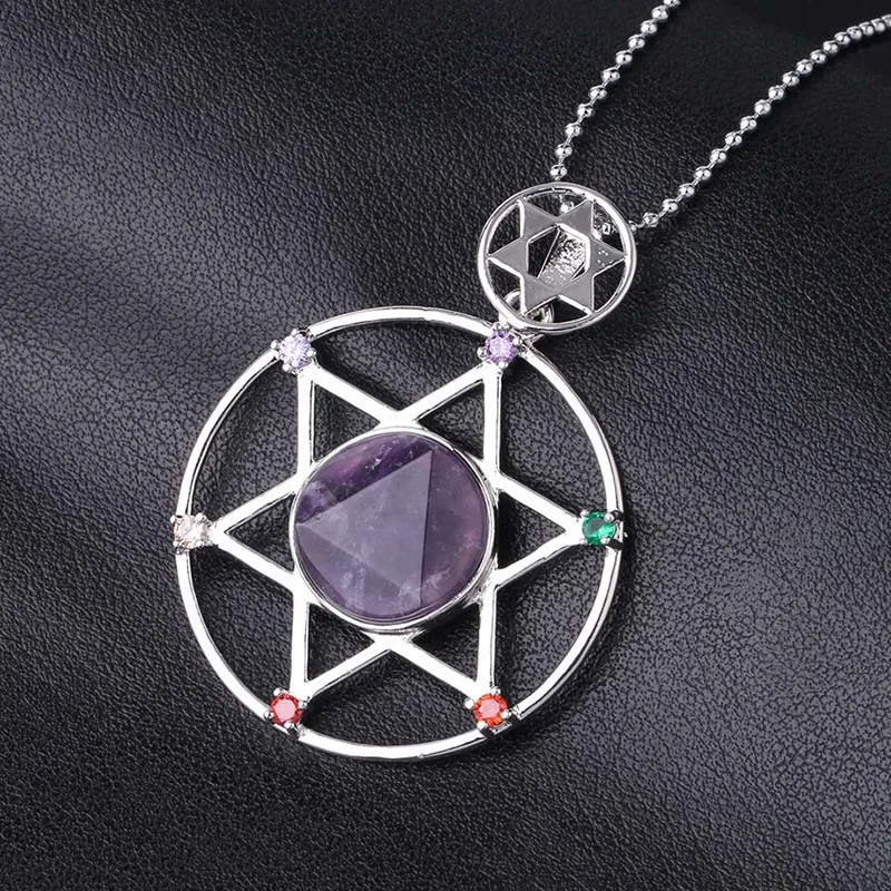 Ожерелье с подвеской из натурального камня граненым кристаллом защита Давида