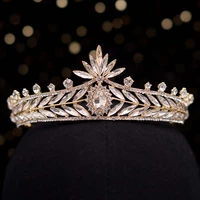 forseven luxury crystal alloy crown crystal leaf tiara women headband fashion bridal wedding headpeice hair jewelry headdress jl