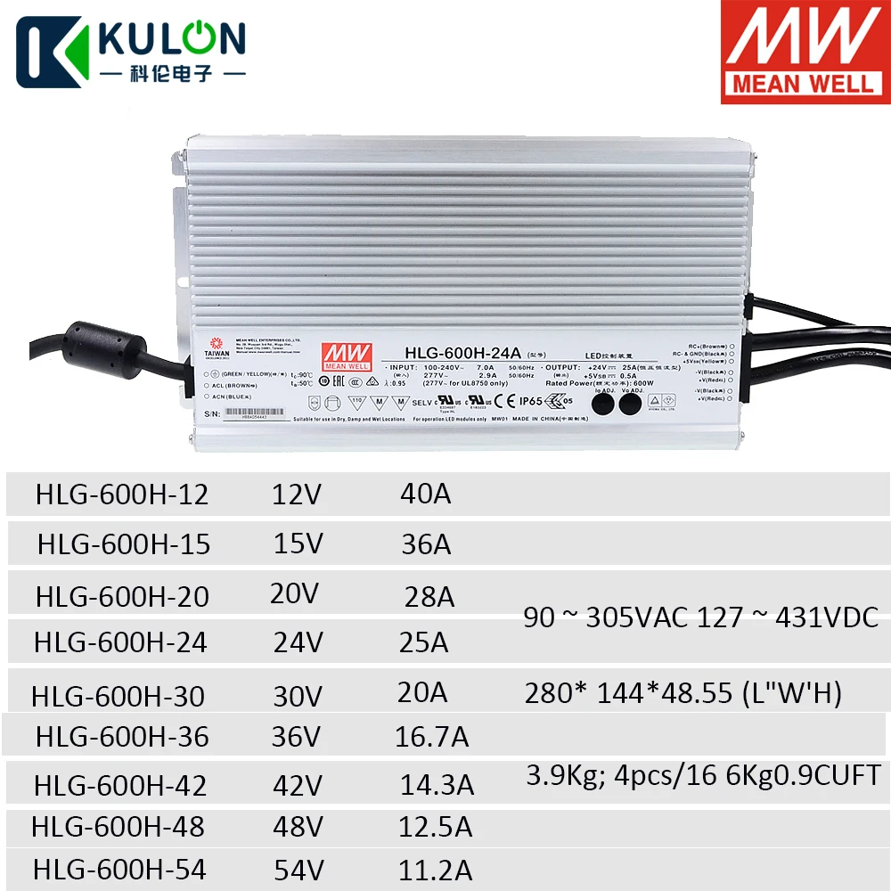 

Taiwan Meanwell Waterproof Led Power Supply HLG-600H-42A 600w 42v 14.3A Constant Voltage and Current Adjustable Pfc Power Supply