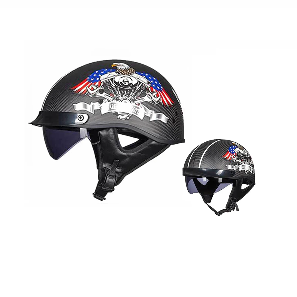 GXT мотоциклетный шлем из углеродного волокна Ретро Байкерский с козырьком