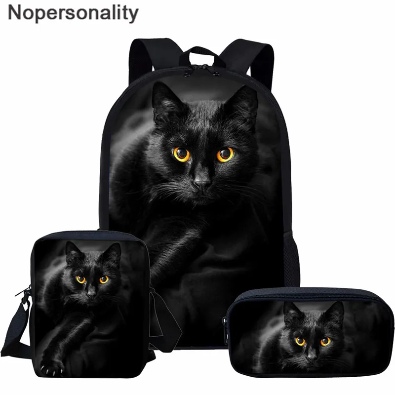 Nopersonality черная кошка печать Большая емкость школьная сумка для подростка Девочки Мальчики 3 шт./компл. Детский Школьный Рюкзак Школьная Сумка - Цвет: LH1069CEK