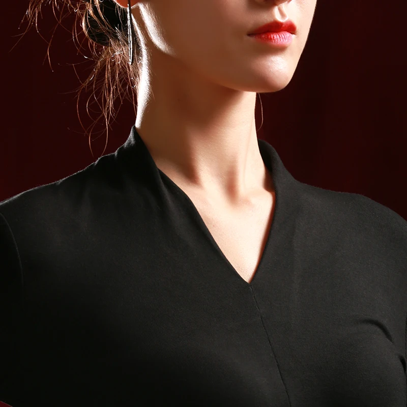 

Latin Dance Tops Women Sexy V-Neck Long Sleeve Shirt Practice Wear Samba Tango Training Clothing Performance Costume