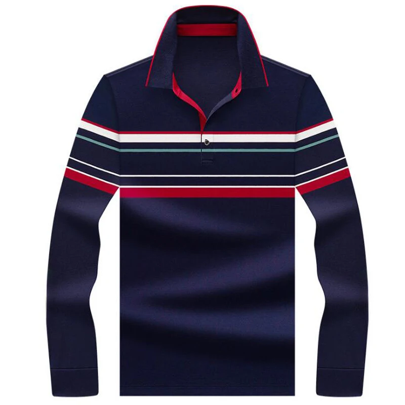 Рубашка-поло мужская в полоску хлопок повседневная одежда осень-зима | Мужская