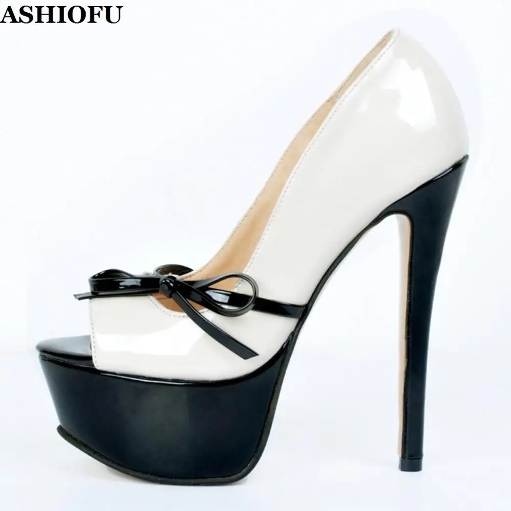 

ASHIOFU Handmade New Ladies High Heel Pumps Butterfly-knots Peep-toe Wedding Dress Shoes Platform Sexy Slip-on Fashion Pumps