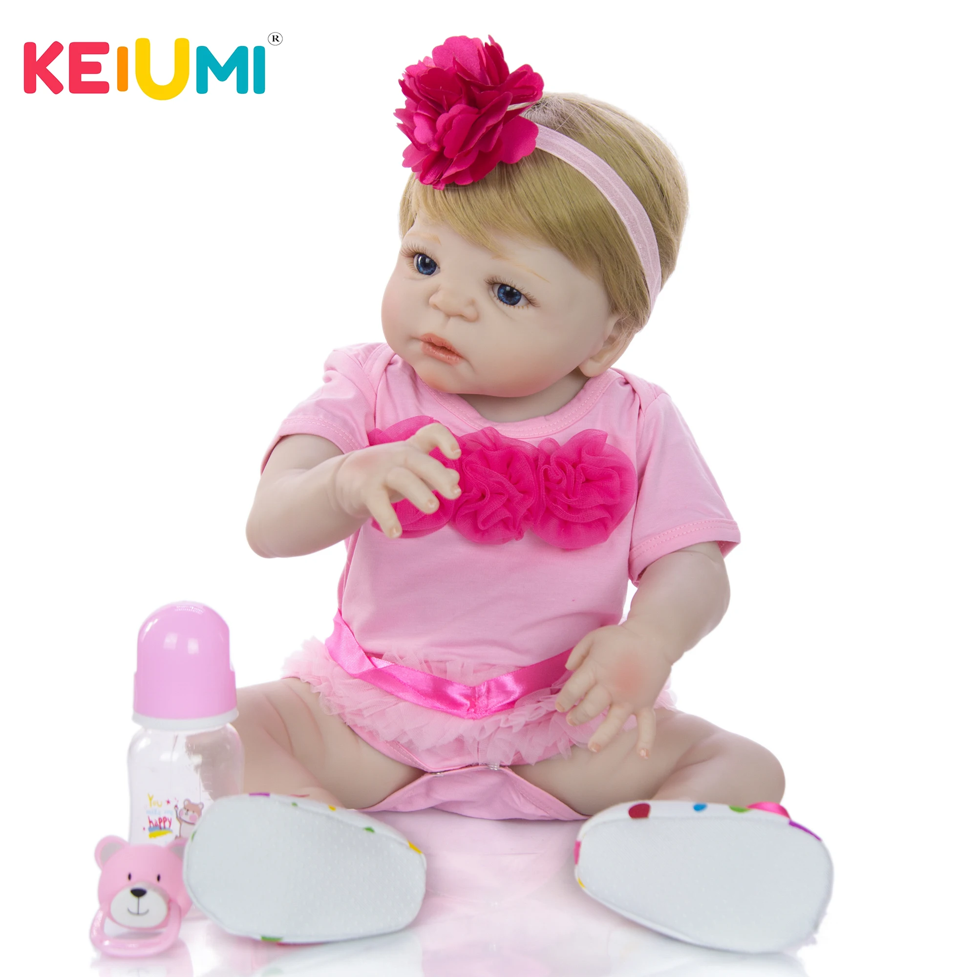 

KEIUMI Lovely 23 Inch Baby Reborn Full Silicone 57 cm Newborn Baby Doll Lifelike Simulation Doll Toy For Children's Day Gift
