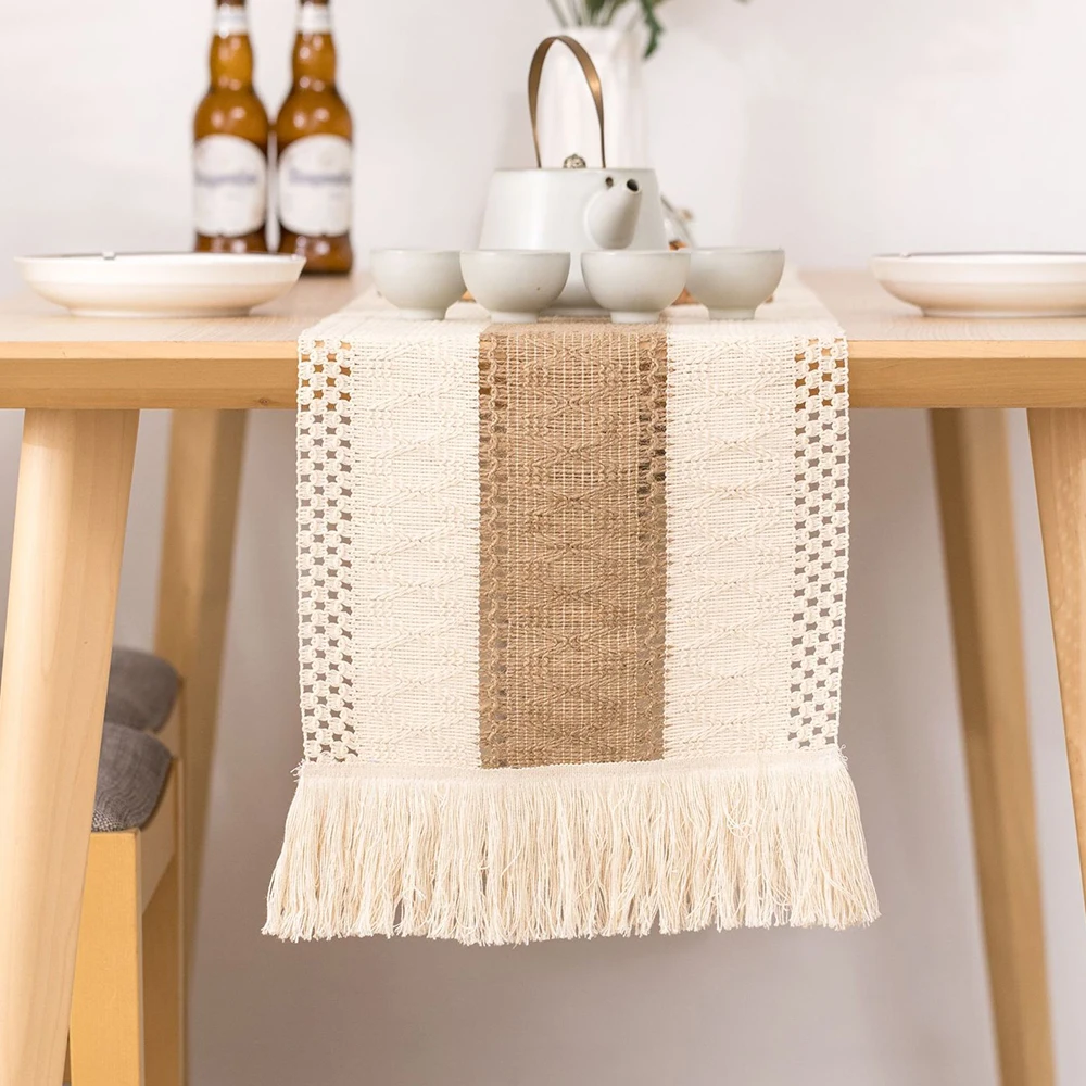 

Natural Burlap Splicing Table Runner Dinner Kitchen Runners Coffee Table Luxury Home Boho Table Runner Romance For Party