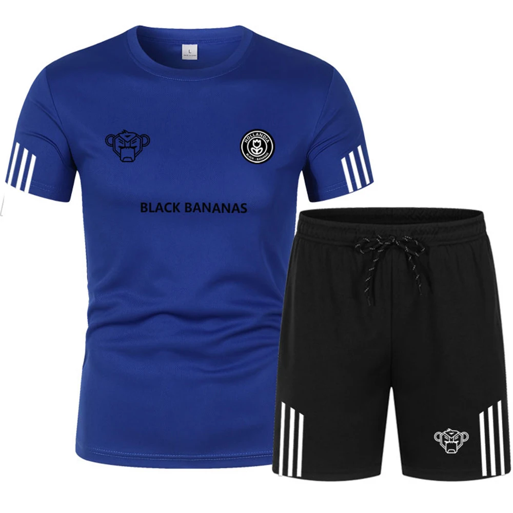 

2021 Summer New Casual Sportswear Men's 2-Piece Round Neck T-Shirt + Pants Cotton Quick-Drying Breathable Printing Suit