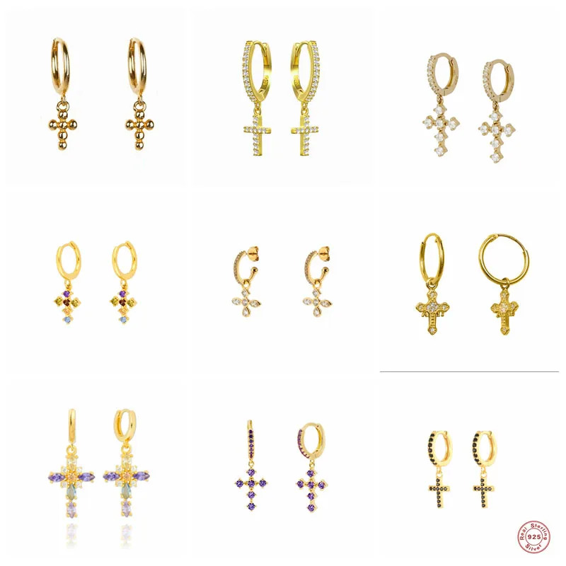 

Автоклав 925 стерлингового серебра для женщин и мужчин в виде крест, Серьги Мини CZ серьги крест в готическом стиле и стиле панк-рок, Стиль ...