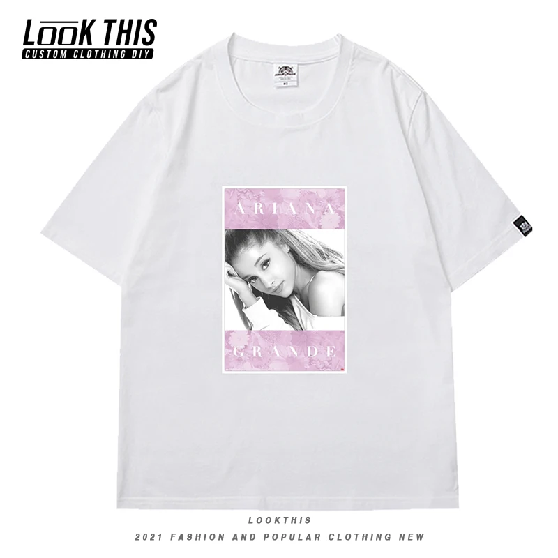 

2021 Funny Ariana Grande Print Oversized T-shirt Mens T-shirts Summer Short Sleeve Male Boys Street Punk Soft Loose Cover Tops