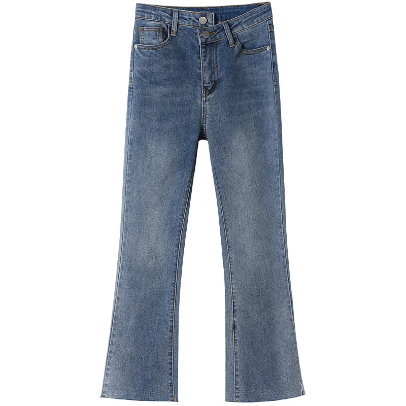 

Zsrs Blue irregular Flare Jeans Woman Denim Trousers 2020 Fall High Waist Pants Stretchy Jeans Straight micro horn jeans