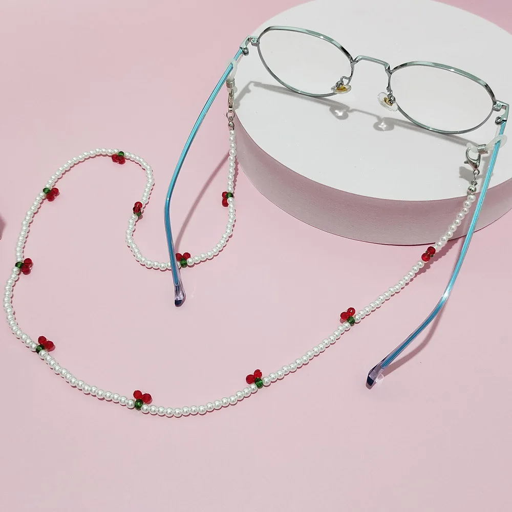 

Fashion Crystal Cherry Glasses Chain Cute Transparent Beads Pearl Chain For Glasses Neck Straps Sunglasses Lanyard Women Jewelry