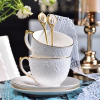 ceramic coffee mug and saucer set luxury flower tea cups with gold embossed light luxury exquisite afternoon tea cup with spoon