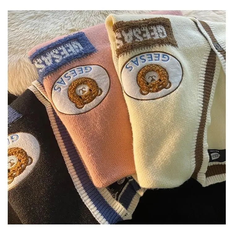 

New autumn national lazy style cardigan sweater men and women couples niche retro BF sweet knit sweater jacket куртка женская