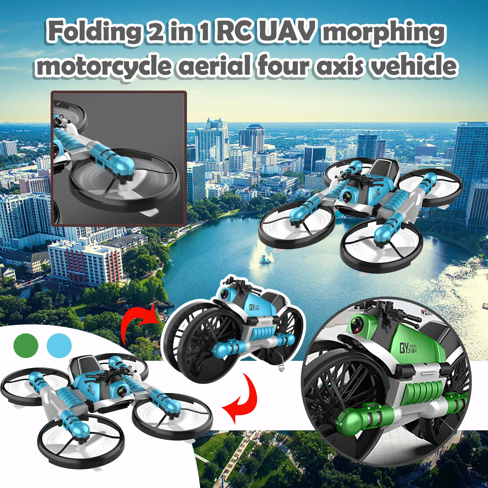 

2.4G Folding 2in1 RC Drone Deformation Motorcycle With 650ma Battery Aerial Photography Quadcopter Land-air Model Electric Toy