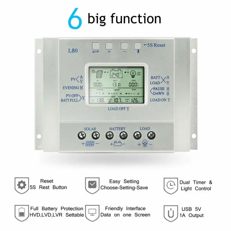 

LCD Display 60 80A MPPT 12V/24V Solar Panel Battery Regulator Charge Controller without any Logo on Surface LCD Solar Power