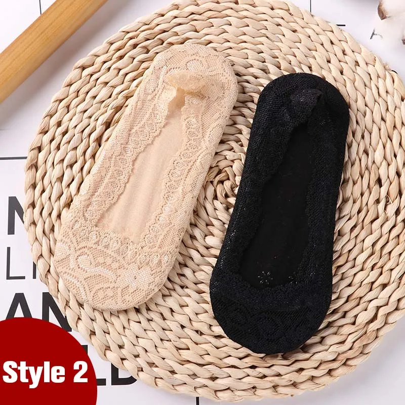 2 pairs as pic 1/2 пар модные женские носки для девочек летние носки Стиль кружевное платье с ц веточным рисунком короткие носки противоскользящ ие Невидимый лодыжки носки с принтом носки-Тапочки - Цвет: 2 pairs as pic
