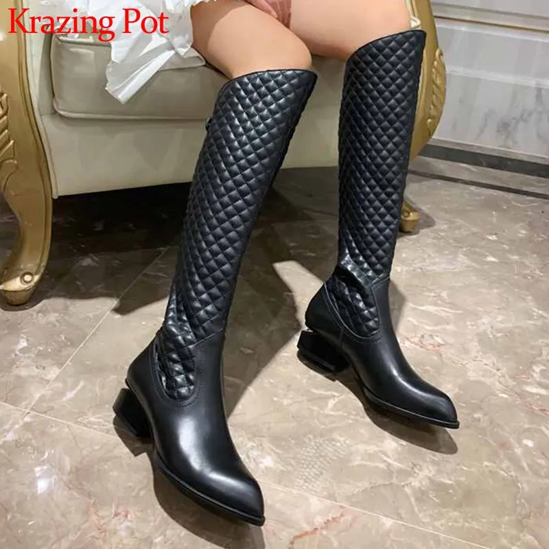 Сапоги Krazing Pot женские из коровьей кожи с острым носком на молнии теплые до бедра