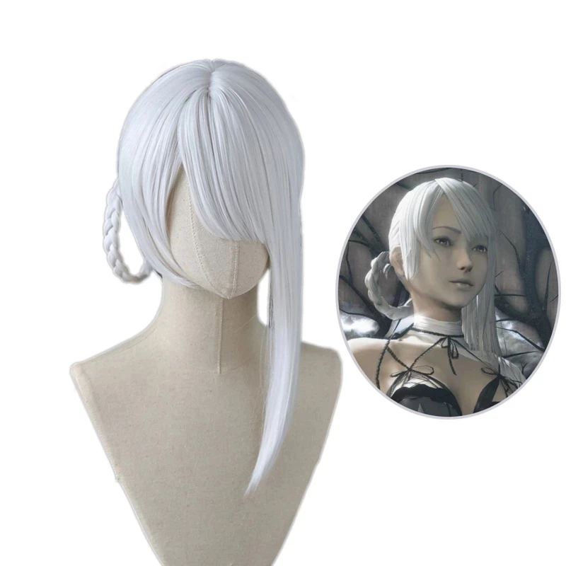 

NieR Kaine Braided Wig Cosplay Costume NieR RepliCant Heat Resistant Synthetic Hair Hallowen Women Party Wigs + Free Wig Cap