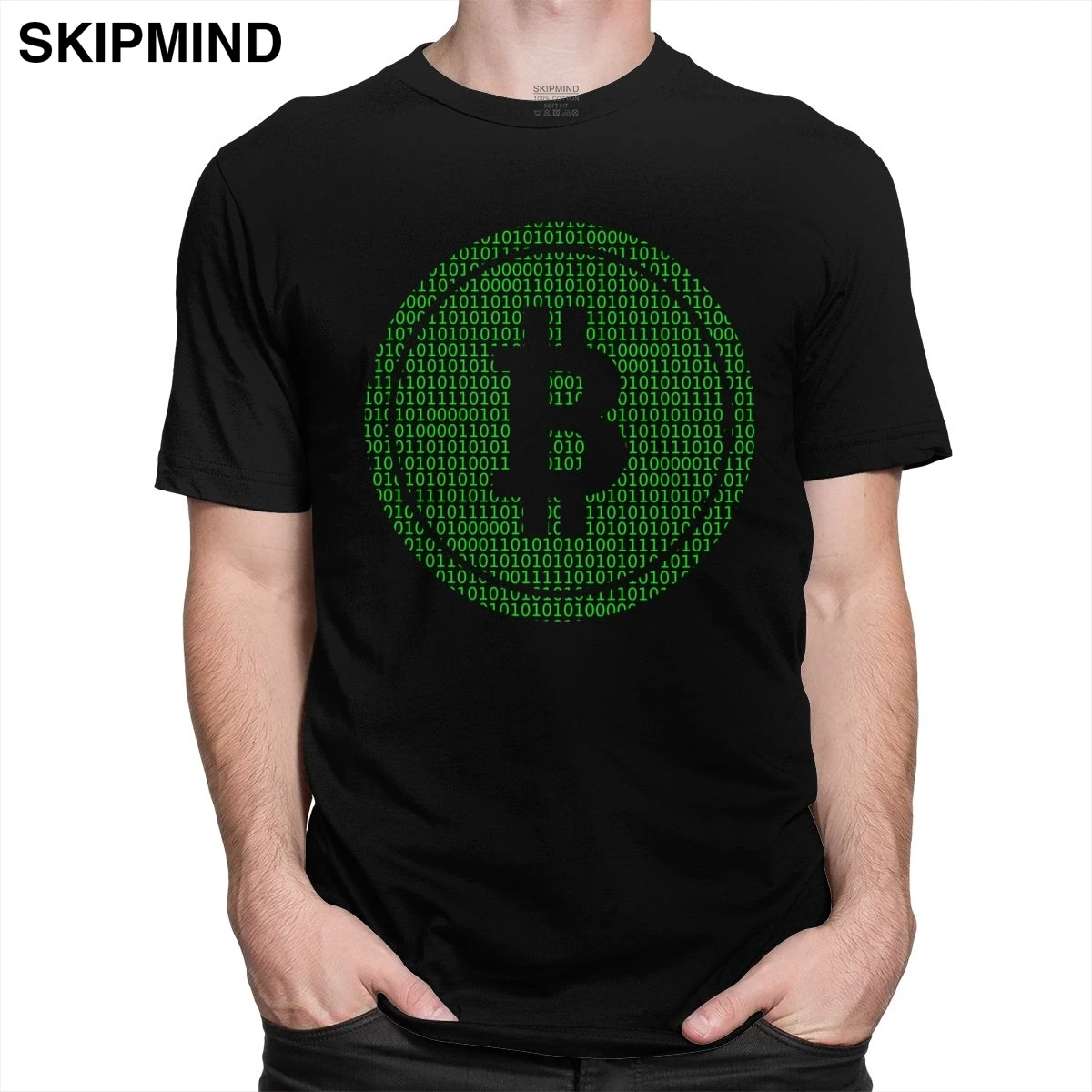 Красивый Для мужчин Биткойн матрица футболка рубашка с короткими рукавами