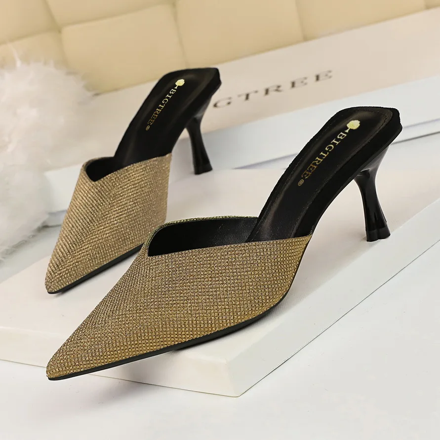 Женские туфли на низком каблуке 6 см прозрачные шлепанцы зеленого цвета с