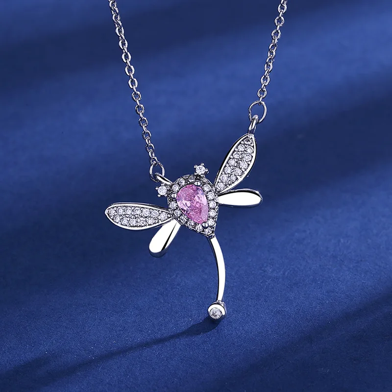 Модные нежные ювелирные изделия розовый камень в виде стрекозы кулон ожерелье