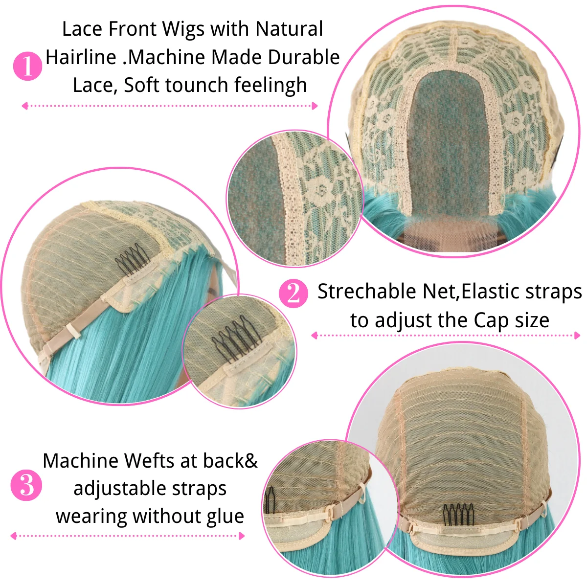 Синие синтетические кружевные парики длинные шелковые прямые