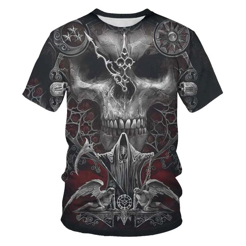 

20213D printed short-sleeved men's and women's outdoor leisure daily Harajuku solid color skull cool O-neck T-shirt