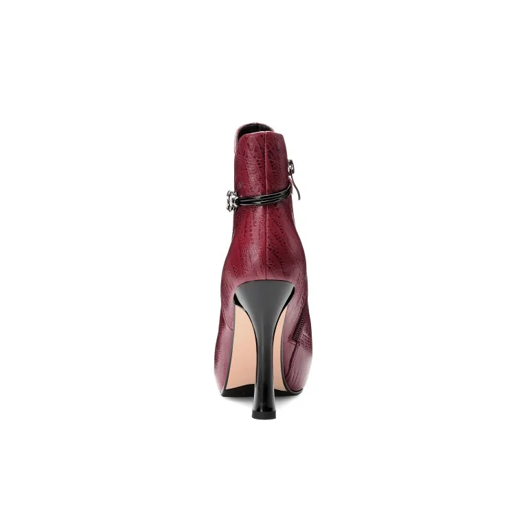 

MLJUESE 2020 women ankle boots cow leather zippers winter short plush pointed toe platform high heels boots women boots party