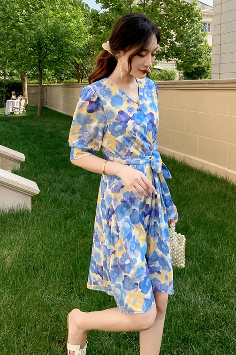 

Dresses for Women Summer Printing Tea Break Puff Sleeve Dress Female Summer 2020 New Sanya Seaside Holiday Floral Skirt Dresses