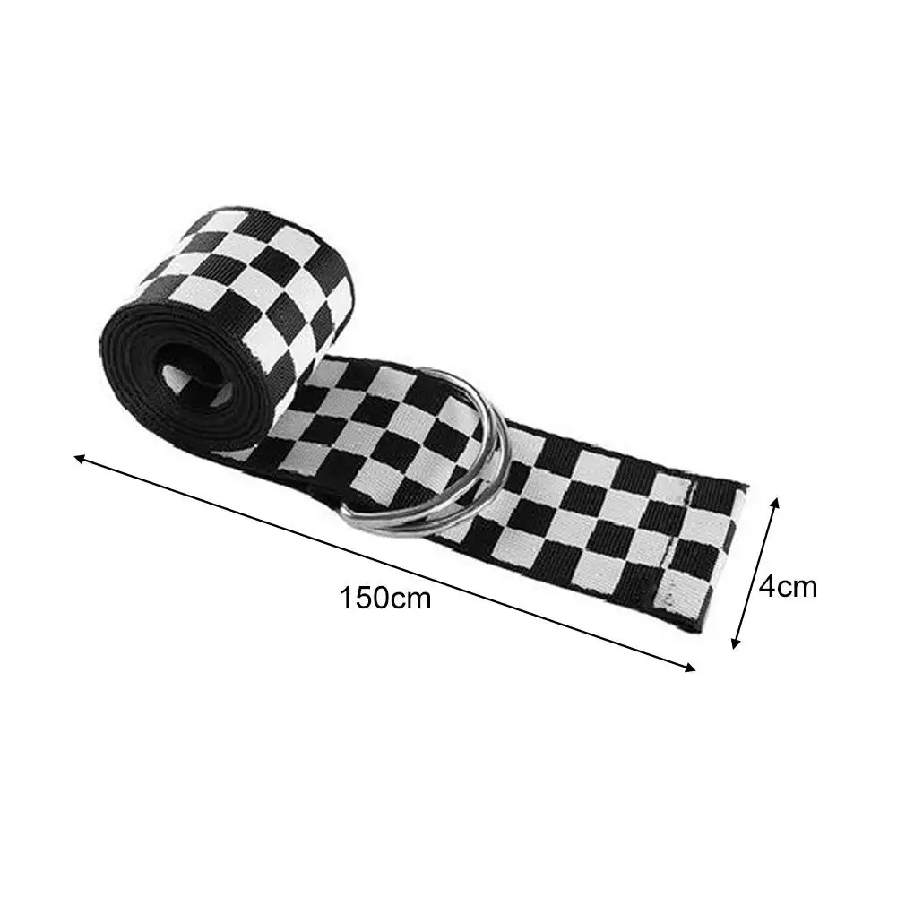 

2019 Fashion Punk Checkered Belt Waistband Long Black And White Plaid Checkerboard Couple Checkered Canvas Women New Belts