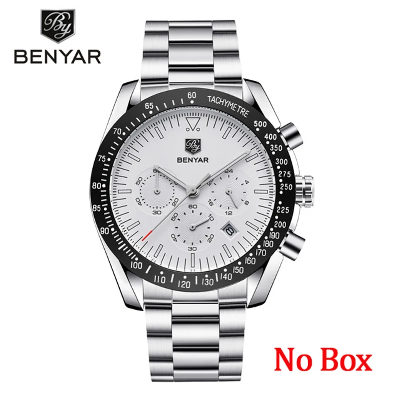 White No Box Новые мужские часы BENYAR Топ бренд класса люкс кварцевые часы для бизнеса мужские часы настенные часы хронограф водонепроницаемый Relogio Masculino - Цвет: White No Box