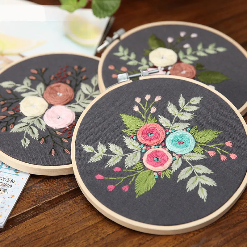 DIY Embroidery Flower Handwork Needlework for Beginner Cross Stitch Kit Ribbon Painting Hoop Home Decoration | Дом и сад