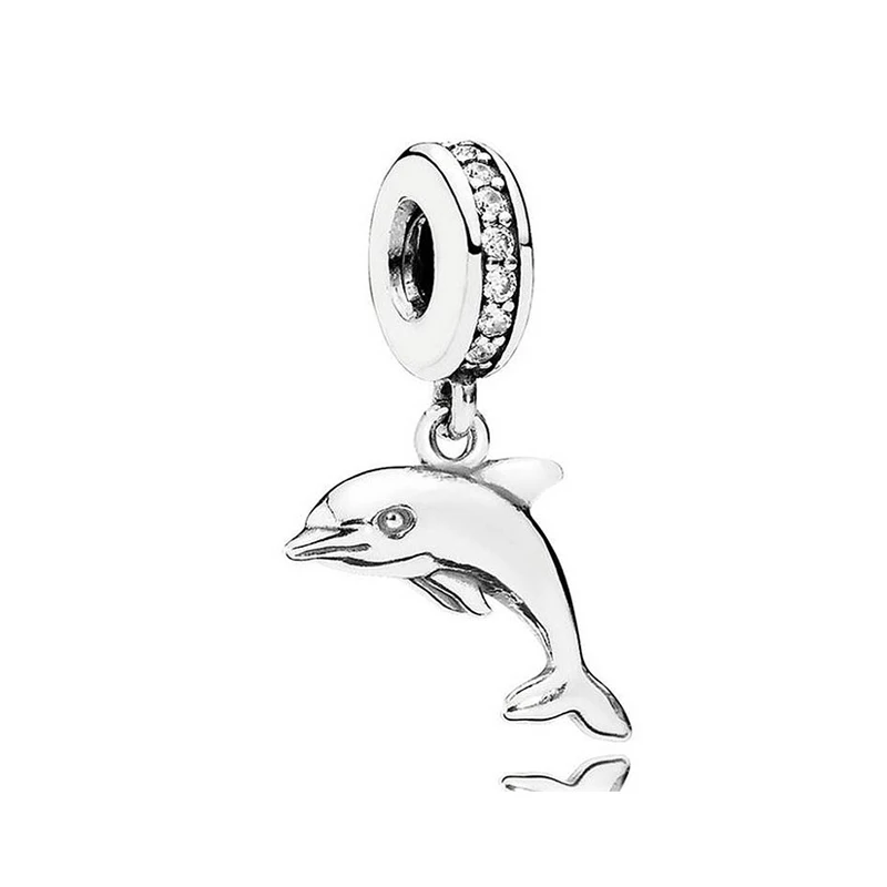 Authentic 925 Sterling Silver Bead Playful Dolphin Dangle Charm Fit Fashion Women Bracelet Bangle Gift DIY Jewelry |