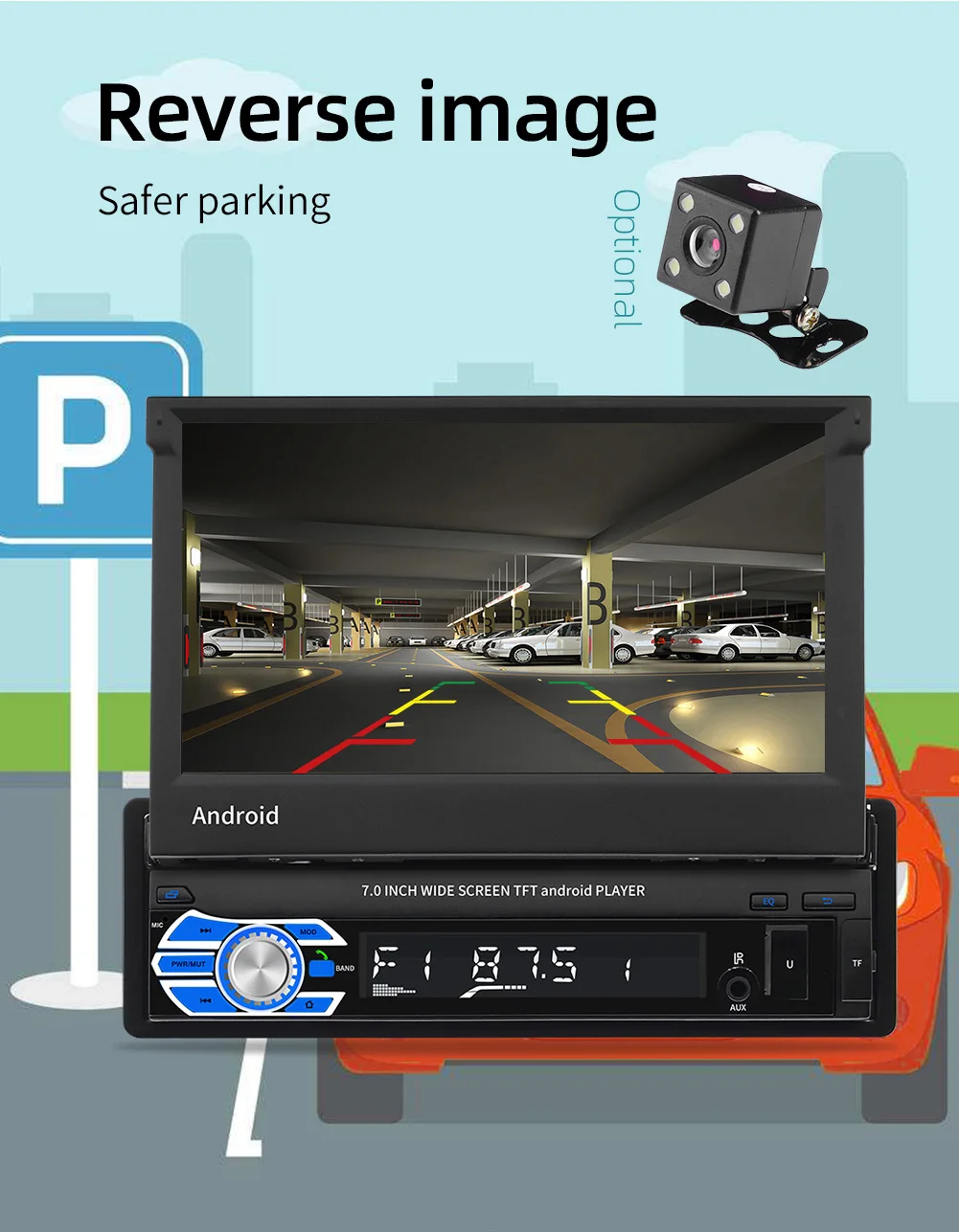 7&quotHD 1 Din Android 10.1Car Radio GPS Navi Wifi Retractable Screen Stereo Mirror link Bluetooth Autoradio Rear View Camera | Автомобили