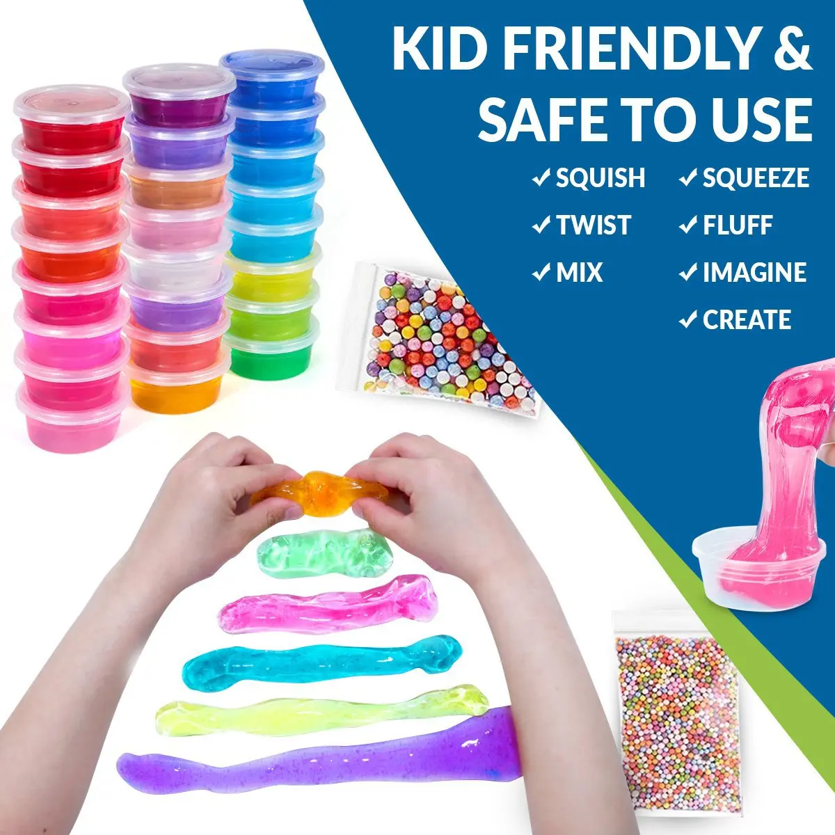 52Pack/Lot 24 Color Fluffy Slime Kit Slime Supplies Gifts for kids DIY Kit Sensory Play Stress Relief Toy Stretchy Soft for Kids