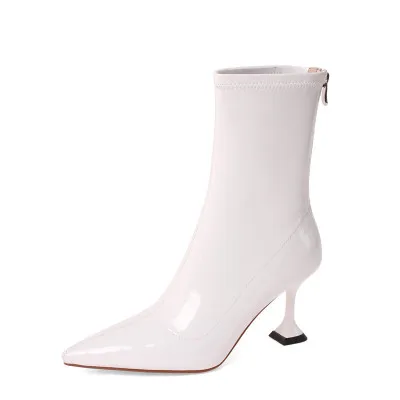

Fashion Bright Leather Stretch Ankle Boots Women 2020 Autumn/Winter New Patent Leather Pointed High Heel Simple Stiletto Boots